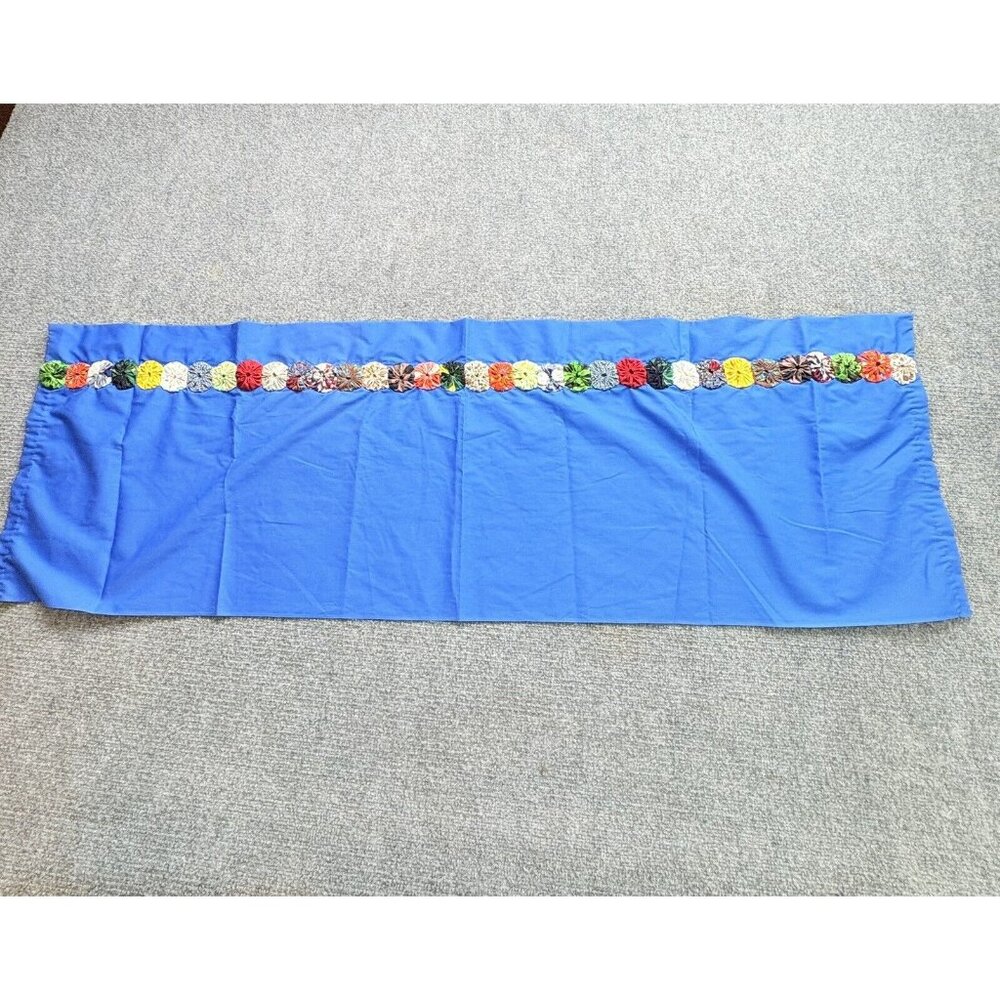 Handmade Blue Table Runner 53x17 Boho Retro Raised Fabric Flower Trim Cottage‎